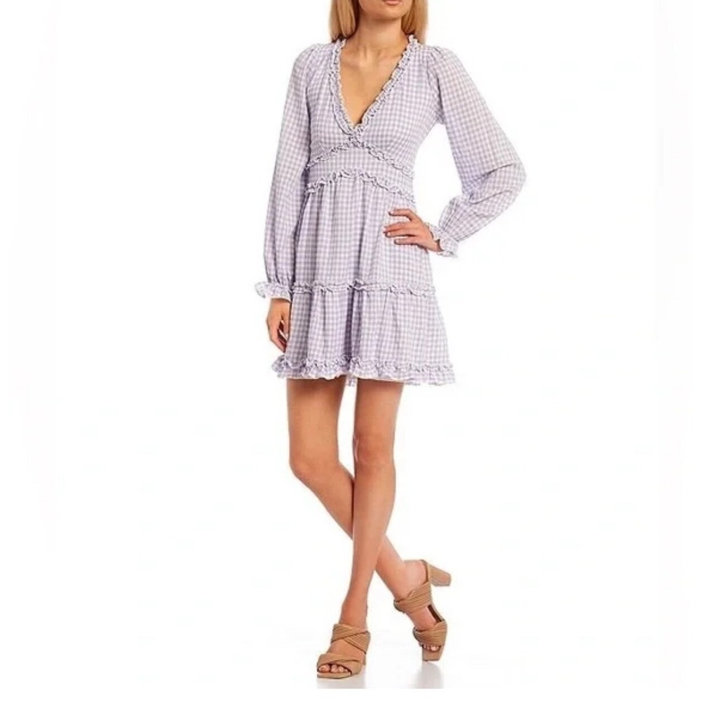 NWT Allison + Kelly Dress Lavender White Cottagecore Gingham Ruffle Woman Size S